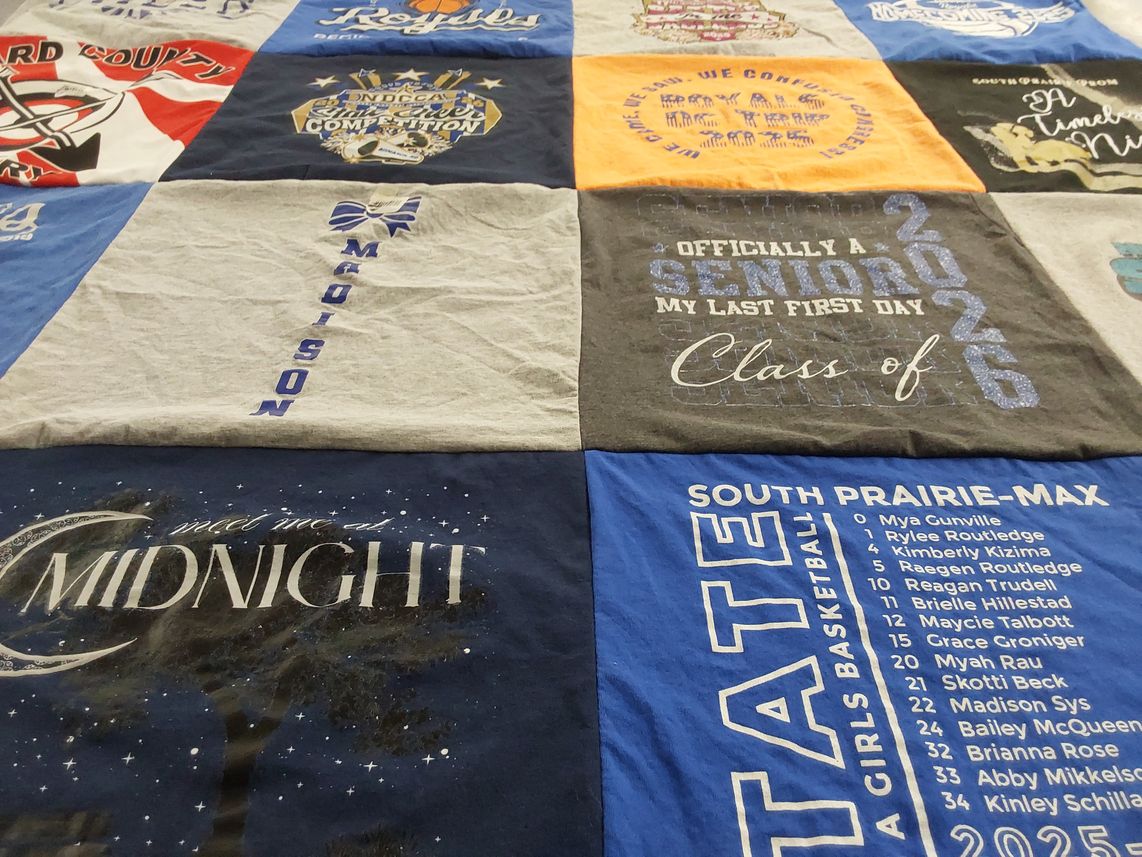 T-shirt quilt featuring south prairie-max girls basketball team by Madison from ND