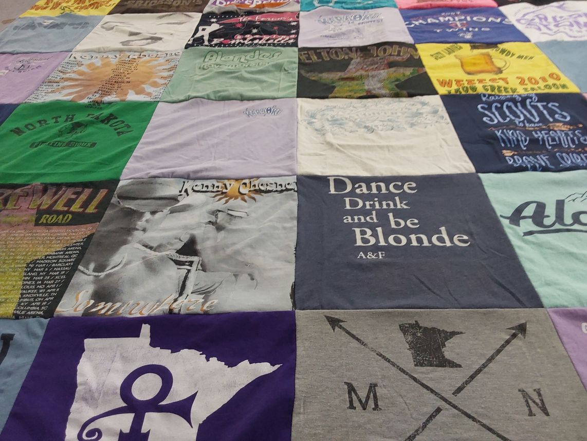 T-shirt quilt with music, outdoors themes by Natasha from MN