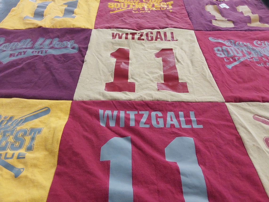 T-shirt quilt with baseball themes by Carly from MI