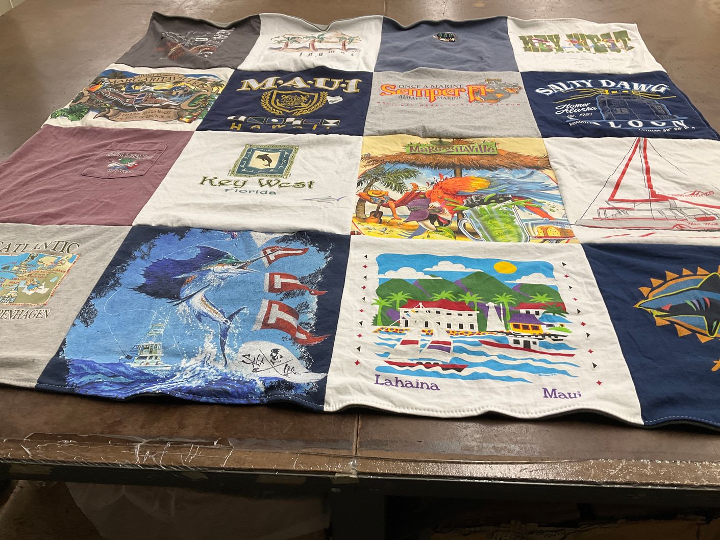 T-shirt quilt with travel, beaches themes by Patricia from GA