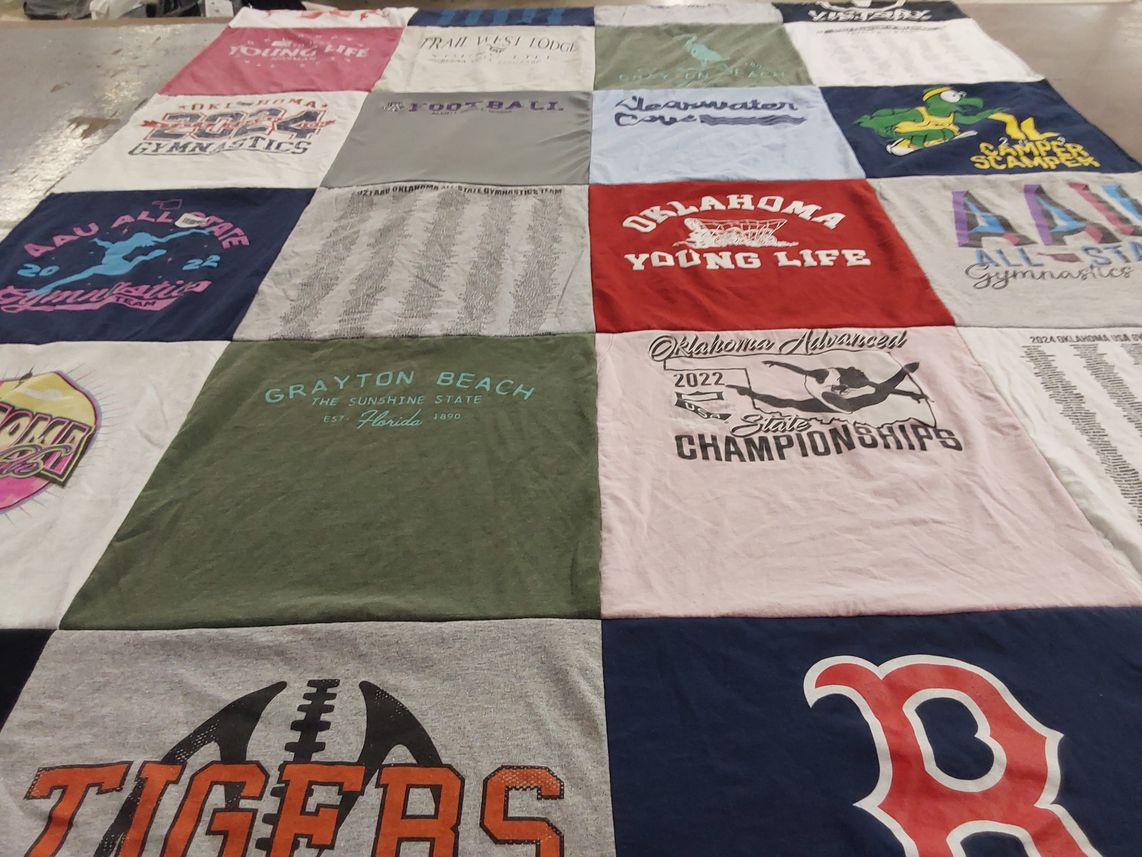 T-shirt quilt with gymnastics, sports themes by Tim from OK