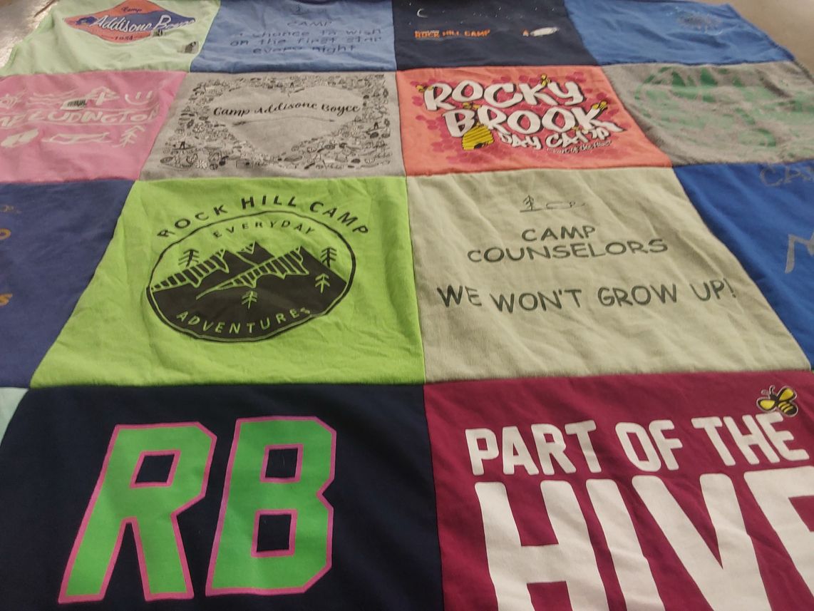 T-shirt quilt with camping, outdoors themes by Lauren from NY