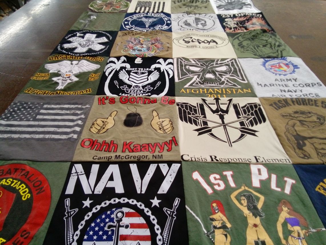 T-shirt quilt with military, veterans themes by Keith from IL
