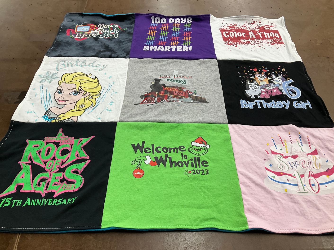 T-shirt quilt with birthdays, celebrations themes by Kristi from NY