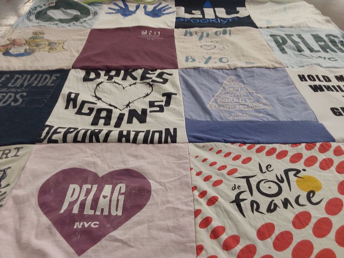 T-shirt quilt with activism, social justice themes by Juliana from NY