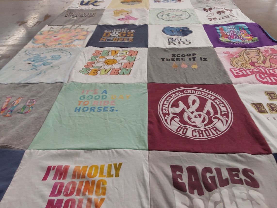 T-shirt quilt from evangelical christian school by Jessica from TN