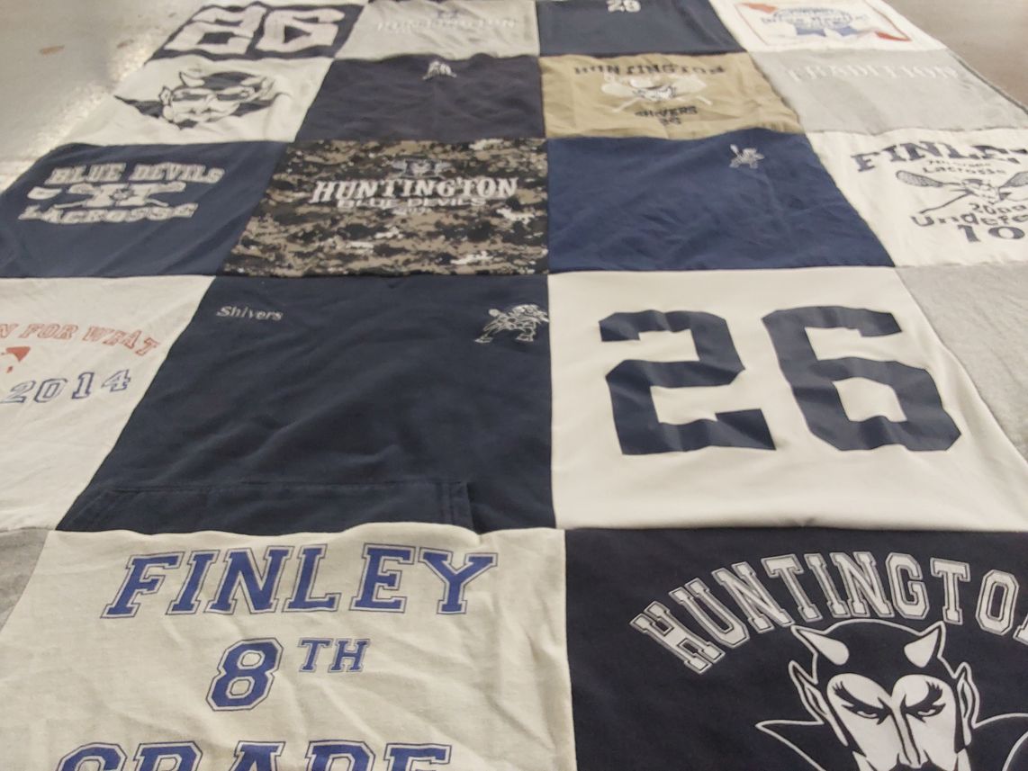 T-shirt quilt featuring huntington blue devils, finley blue devils by Nancy from NY