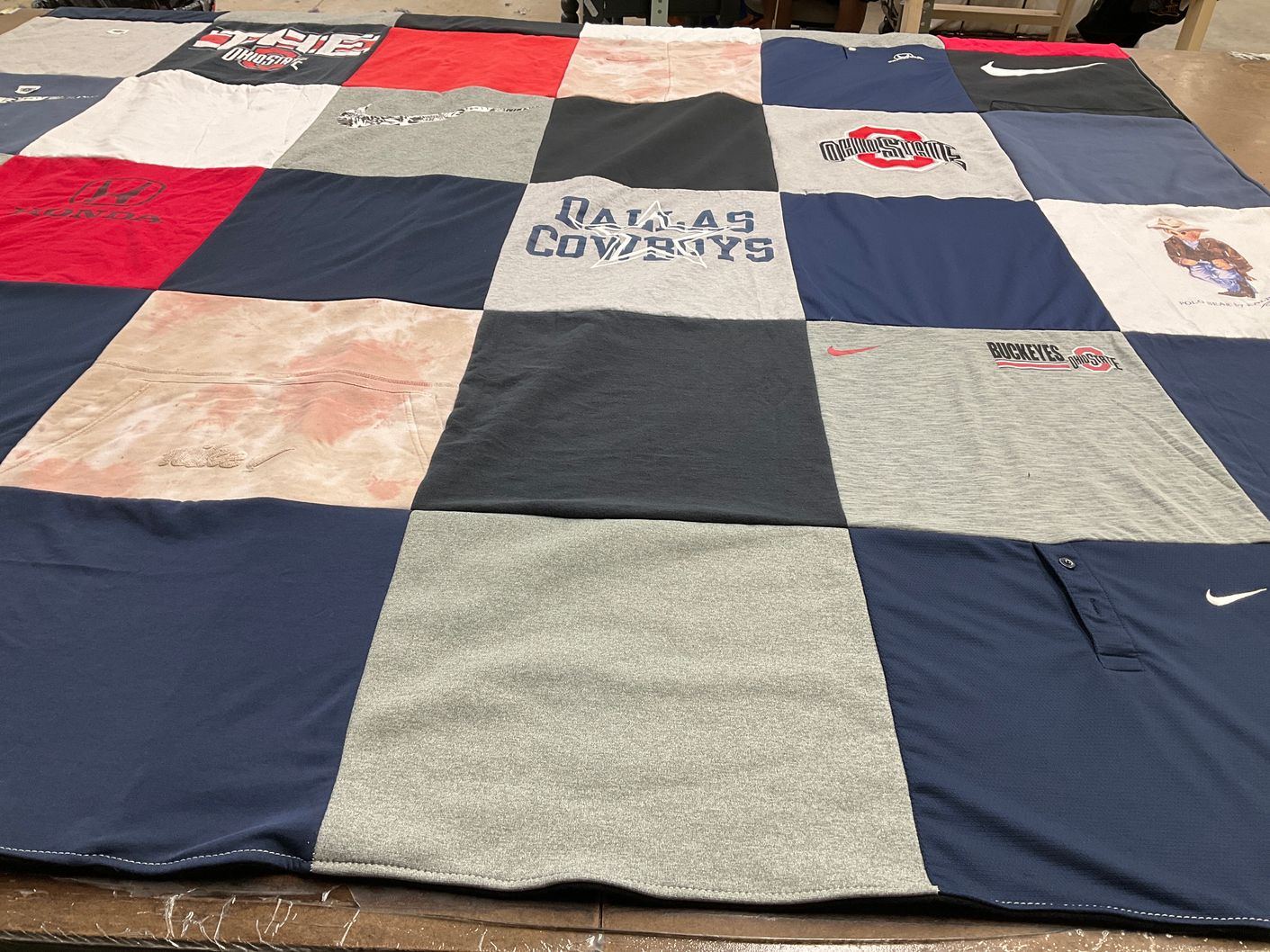 T-shirt quilt featuring dallas cowboys, ohio state university buckeyes by Nancy from OH