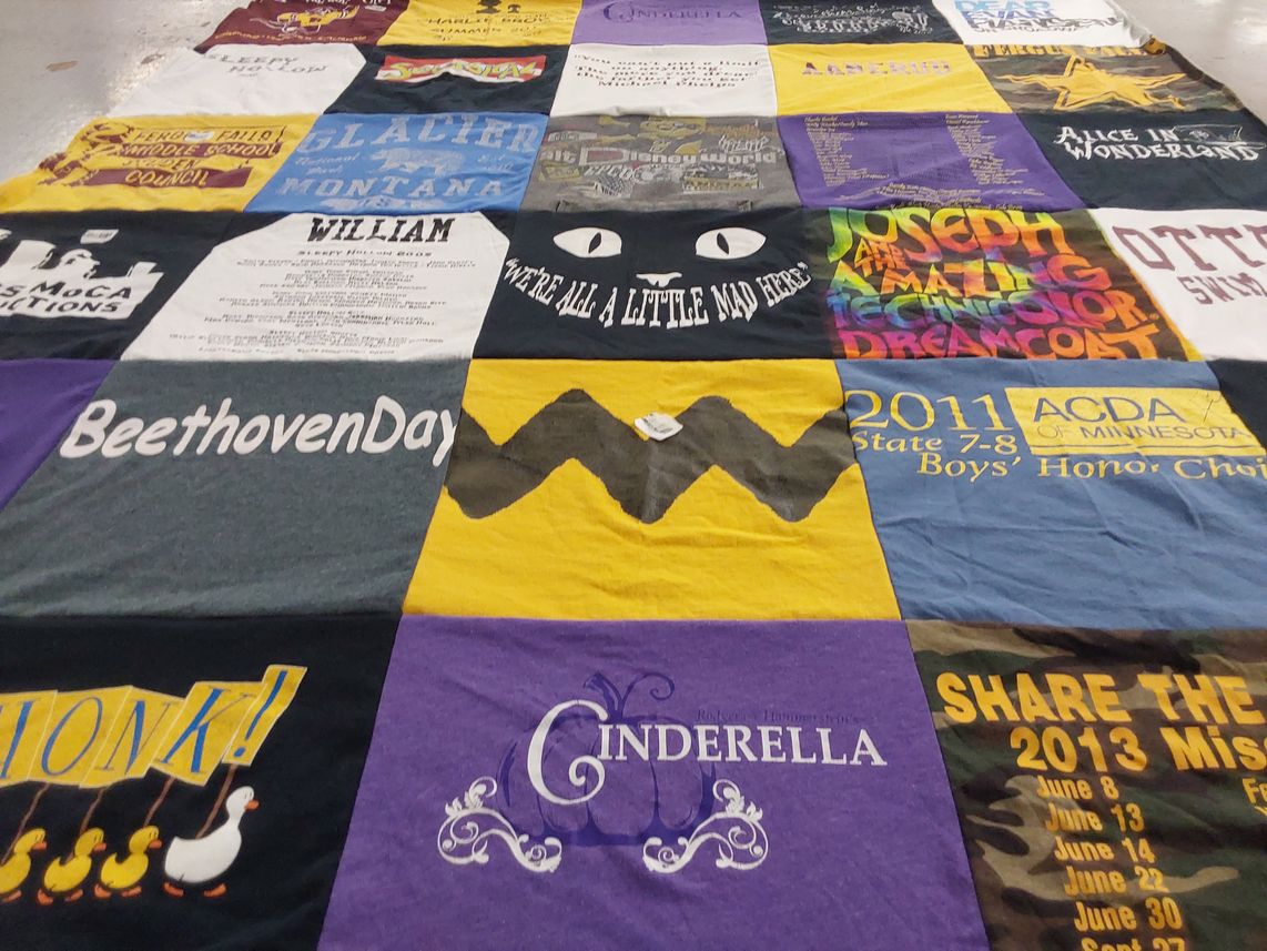 T-shirt quilt with theater, music themes by Melissa from MN