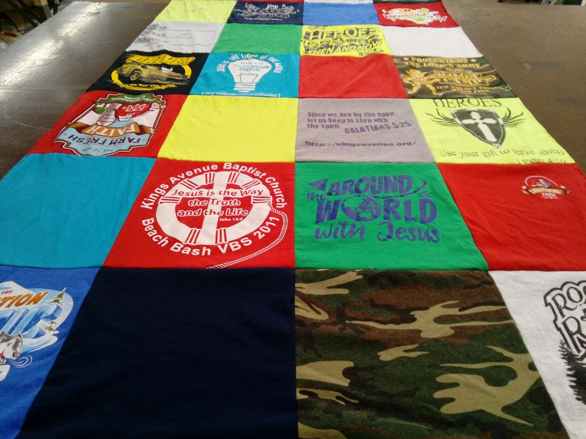 T-shirt quilt with religion, christianity themes by Loraine from FL