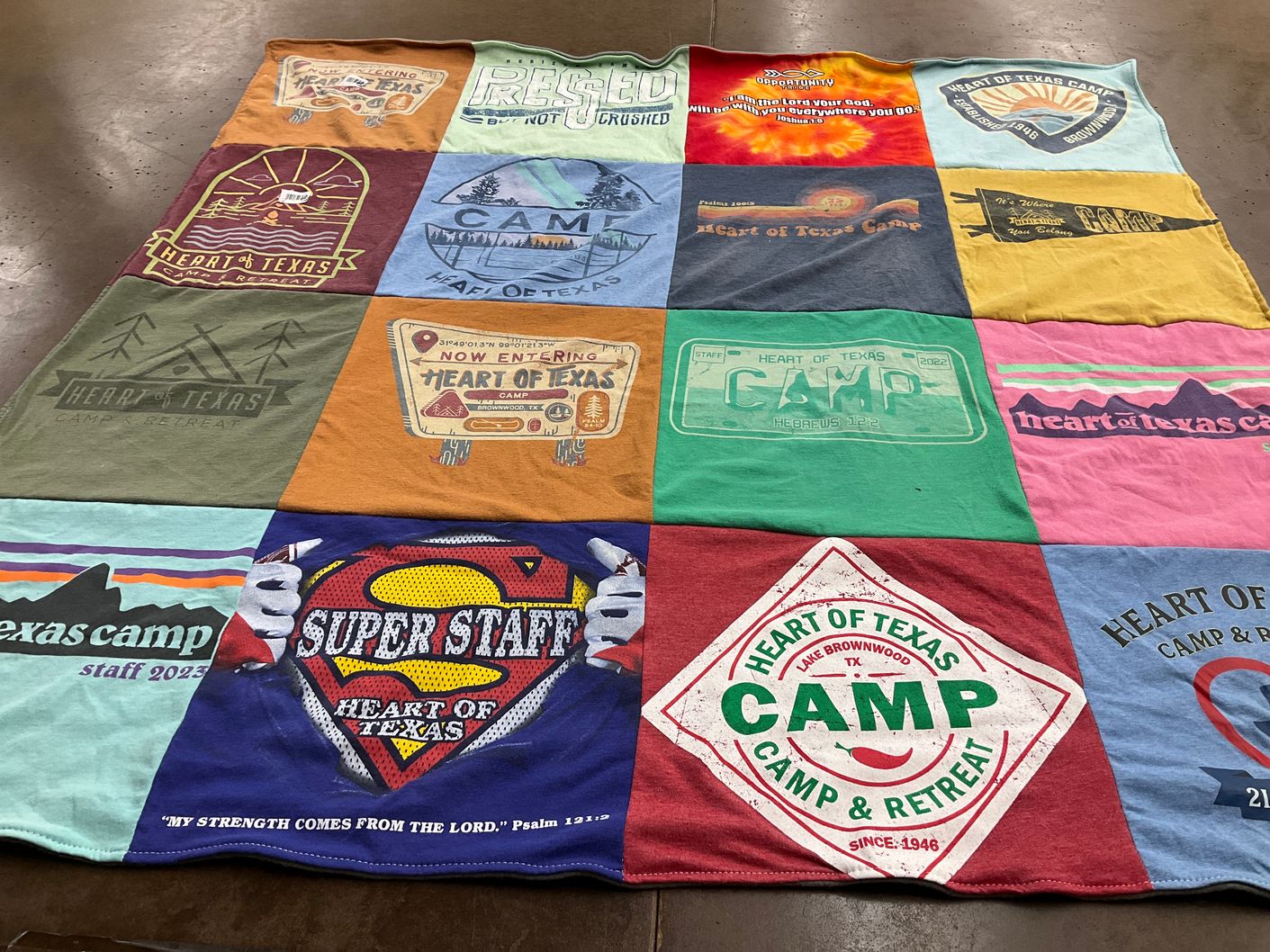 T-shirt quilt with camping, outdoors themes by Christopher from TX