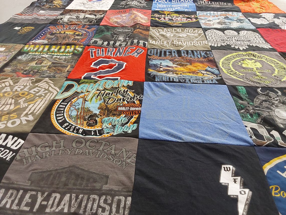 T-shirt quilt with motorcycling, biker culture themes by James from MA