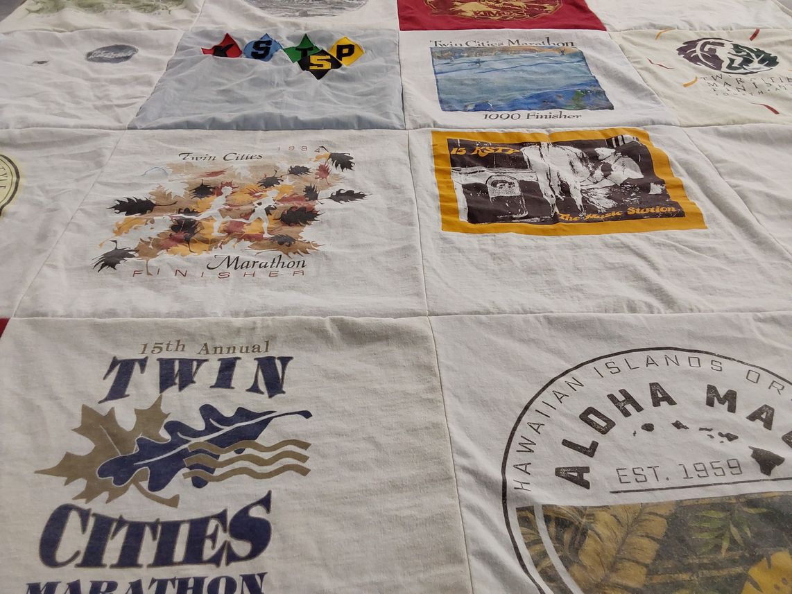 T-shirt quilt with running, marathons themes by Cj from MN