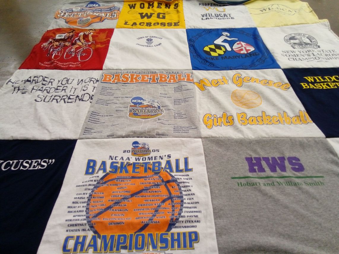 T-shirt quilt from hobart and william smith colleges, west genesee high school by Carol from NY