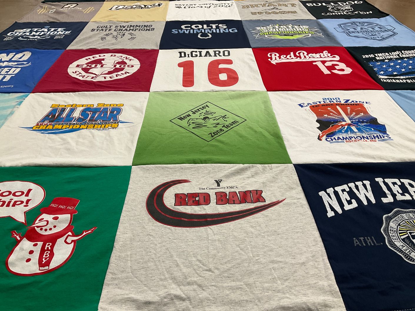T-shirt quilt featuring red bank swimming team by Debra from NJ