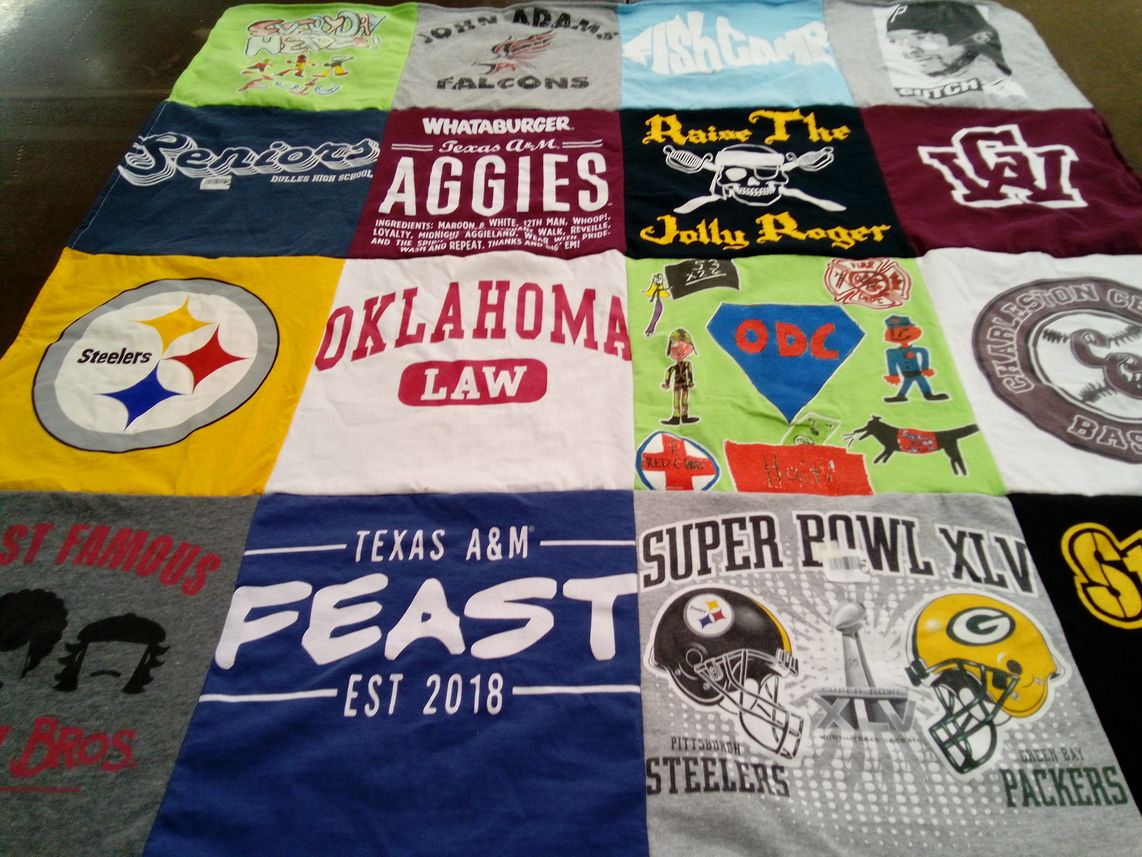 T-shirt quilt featuring pittsburgh steelers, green bay packers by Shelley from KS