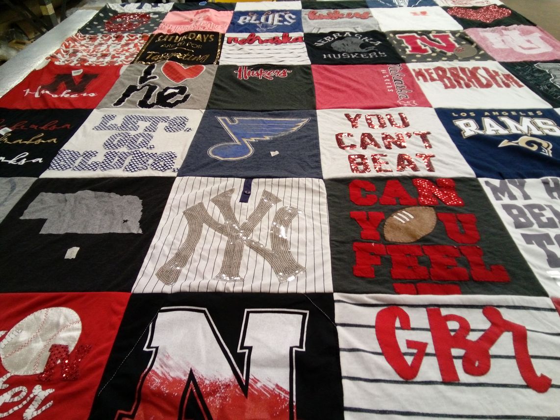 T-shirt quilt featuring nebraska corn huskers, st louis rams by Megan from NE