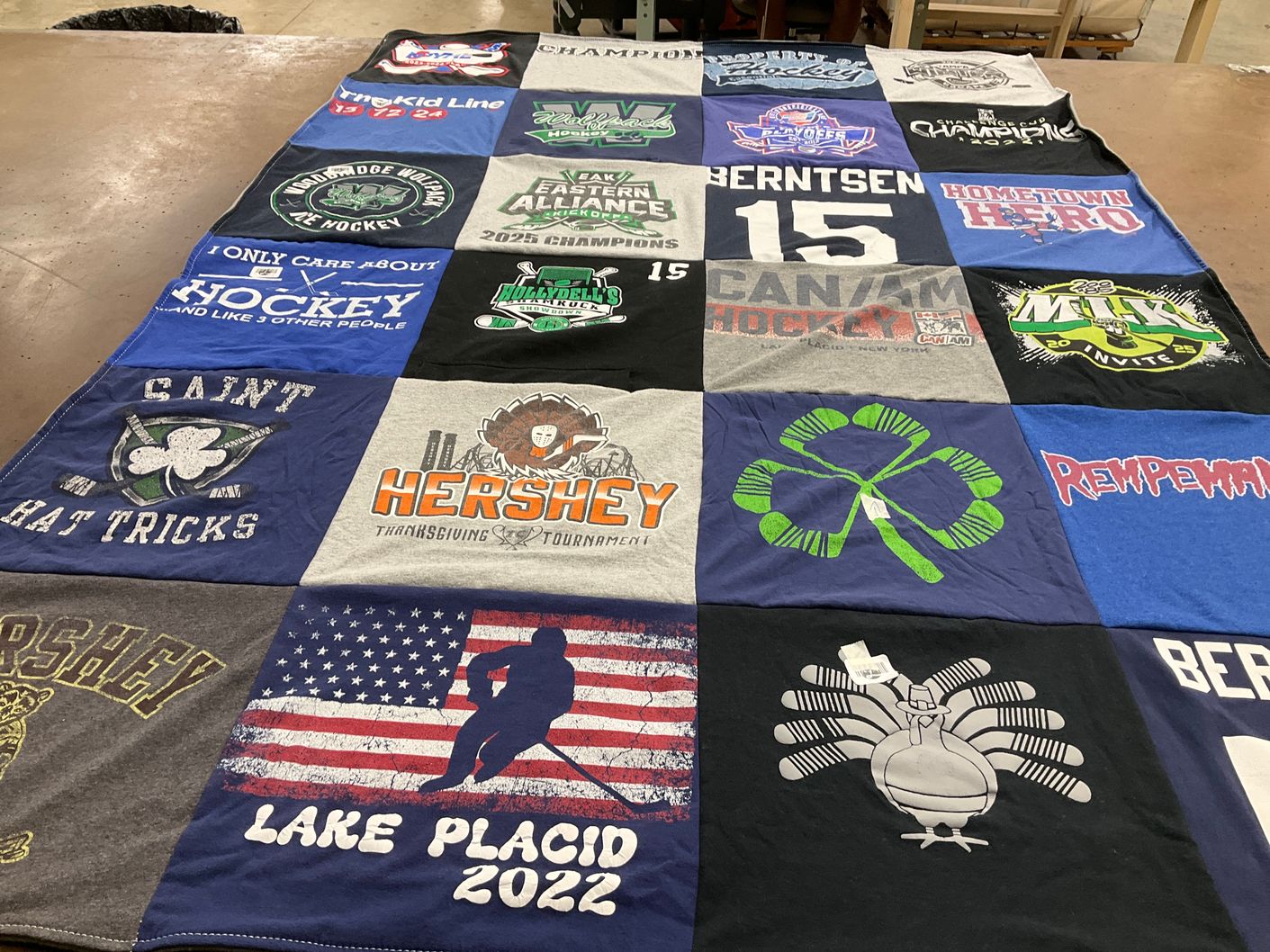 T-shirt quilt with hockey themes by Kevin from NY