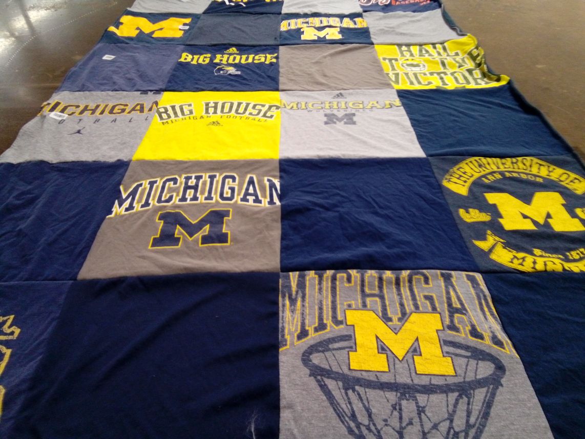 T-shirt quilt featuring university of michigan football, university of michigan basketball by Joyce from NC