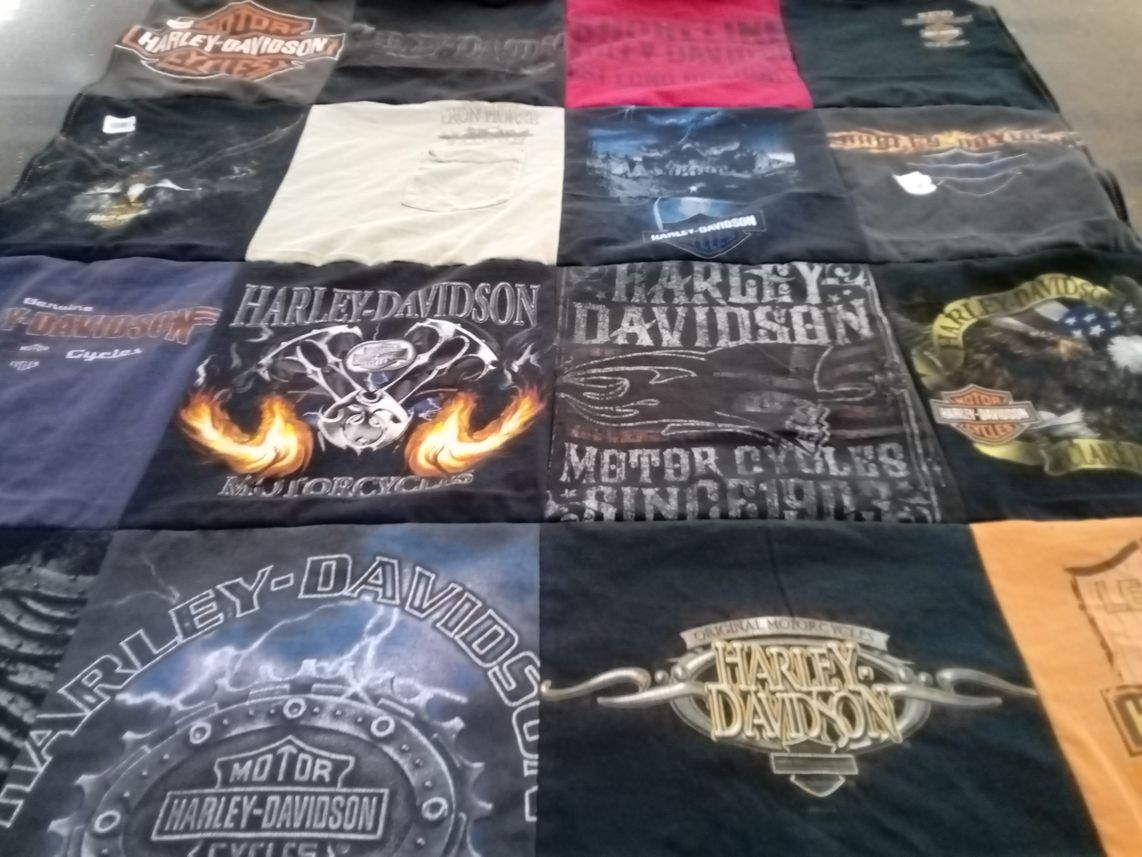 T-shirt quilt with motorcycles, biking themes by Jennifer from NJ