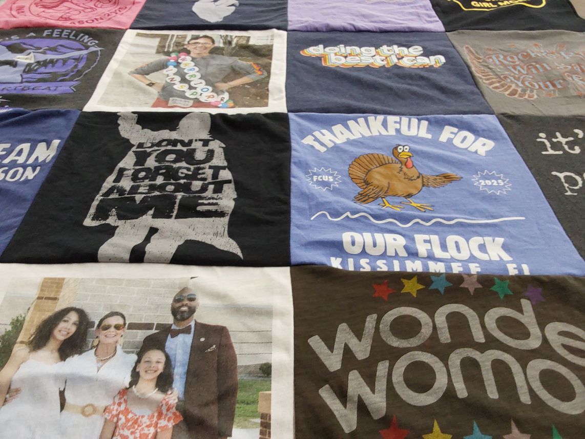 T-shirt quilt with family, thankfulness themes by CANDACE from FL