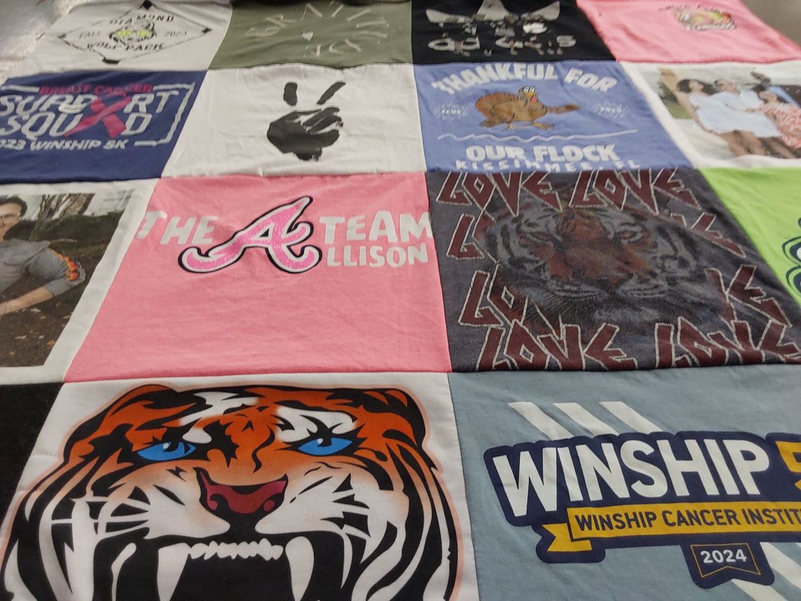T-shirt quilt with support, charity themes by CANDACE from FL