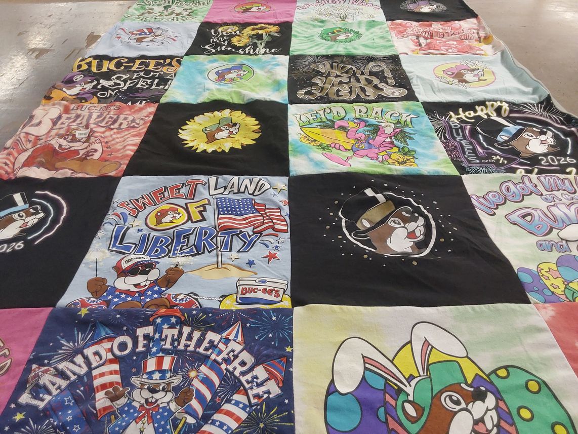T-shirt quilt with travel, road trips themes by Daria from FL
