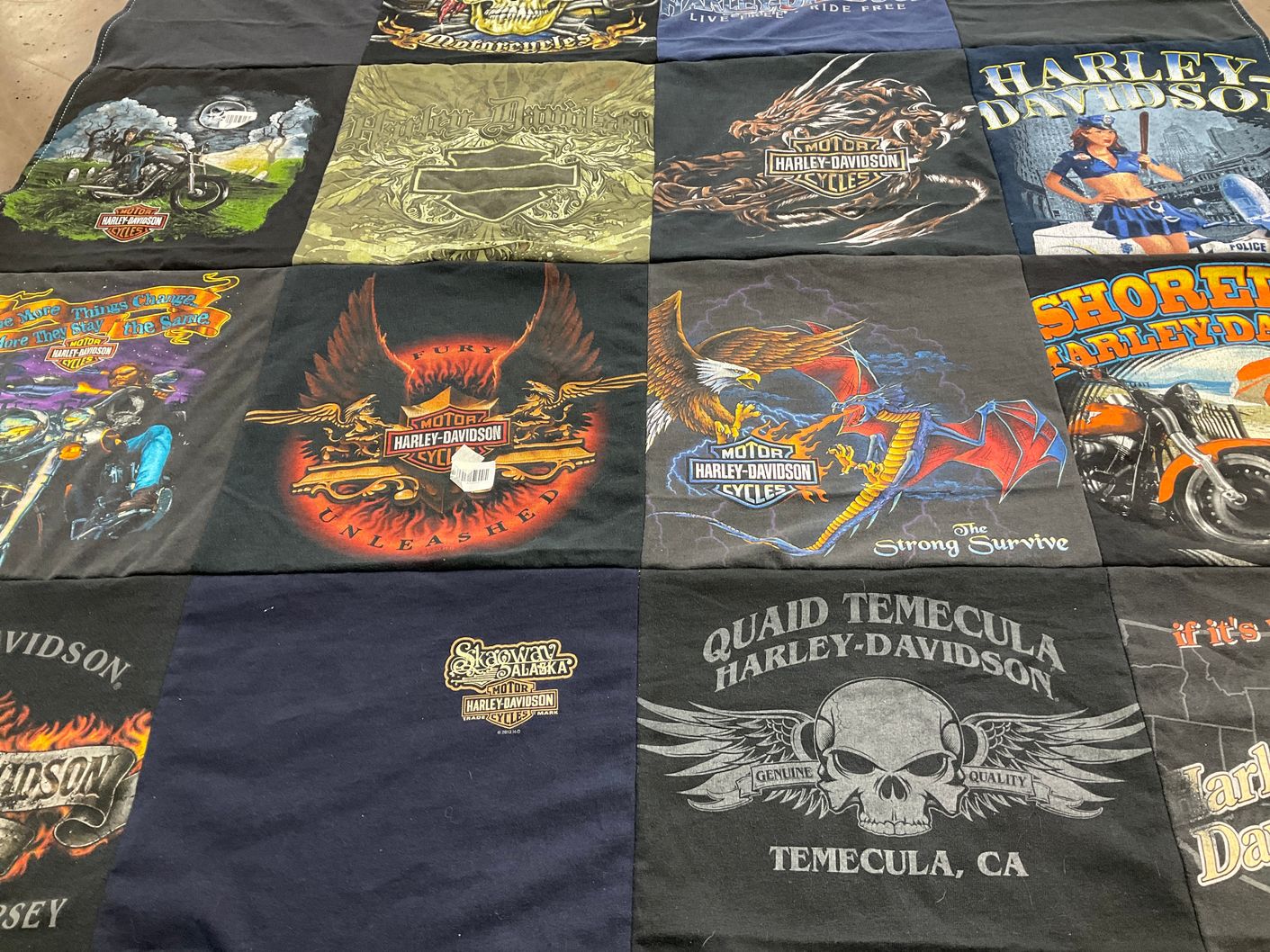 T-shirt quilt with motorcycles, biking themes by Jennifer from NJ