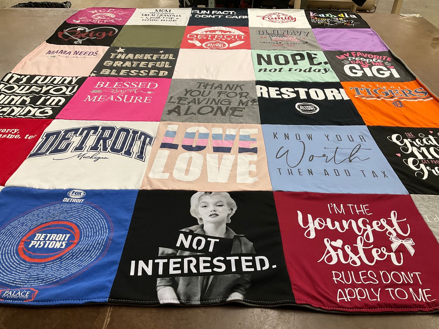 T-shirt quilt featuring detroit tigers, detroit pistons by Renita from MI
