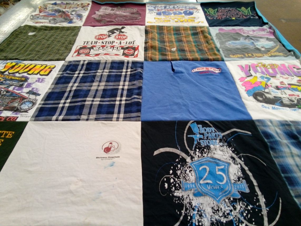 T-shirt quilt with racing, motorsports themes by Matthew from IA