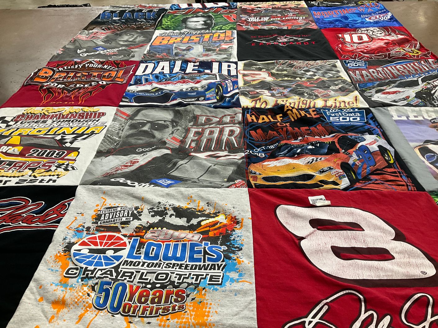 T-shirt quilt with nascar, motorsport themes by Beth from VA