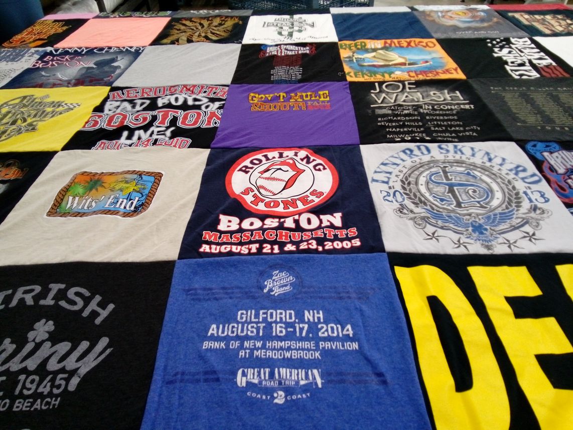 T-shirt quilt with music, concerts themes by Lynn from MA