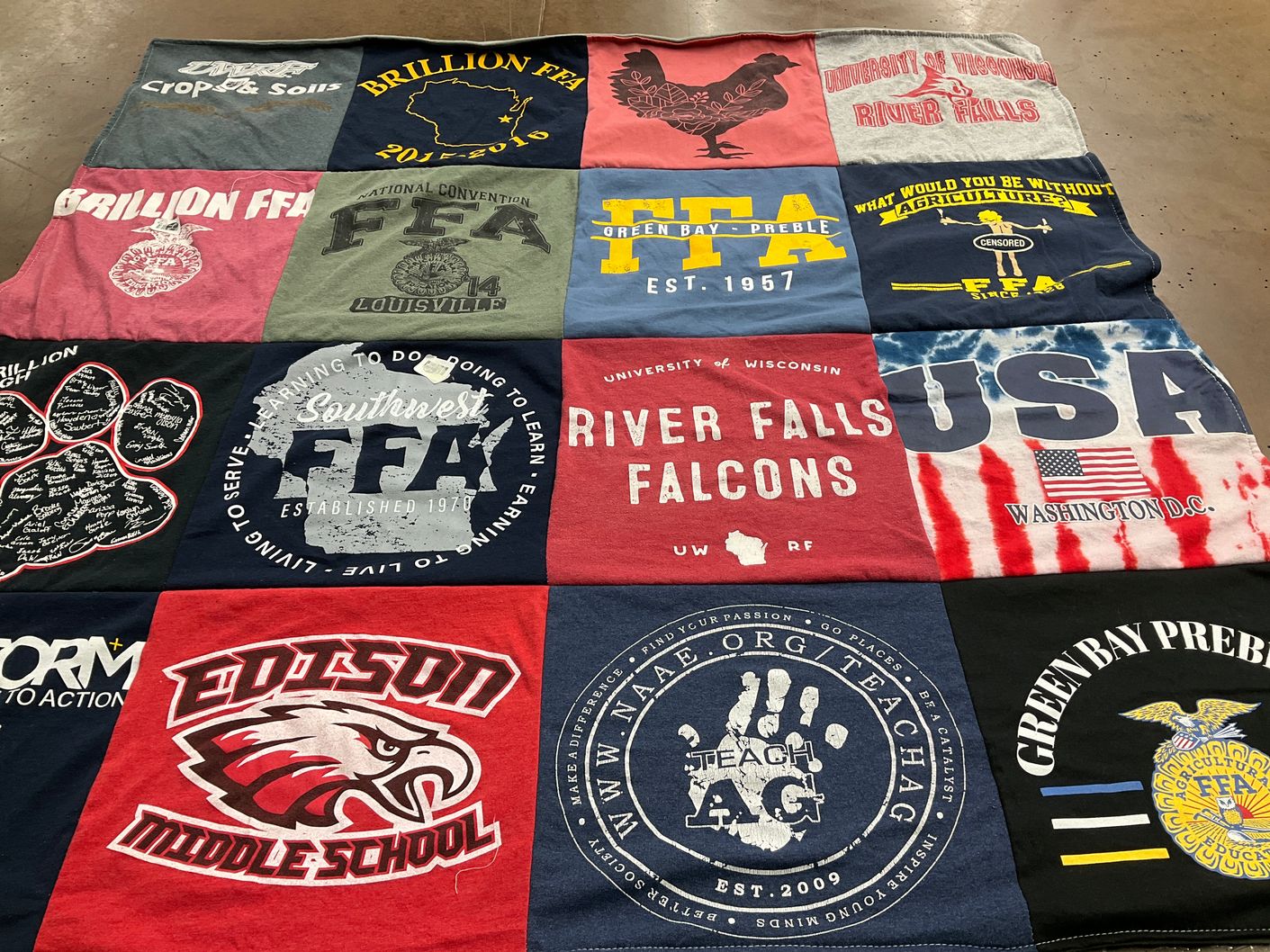 T-shirt quilt featuring river falls falcons by Brooke from WI