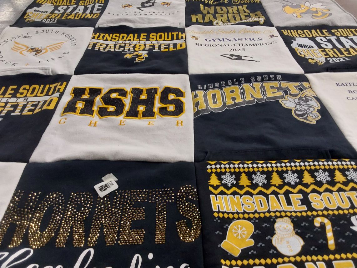 T-shirt quilt featuring hinsdale south hornets by Viji from IL