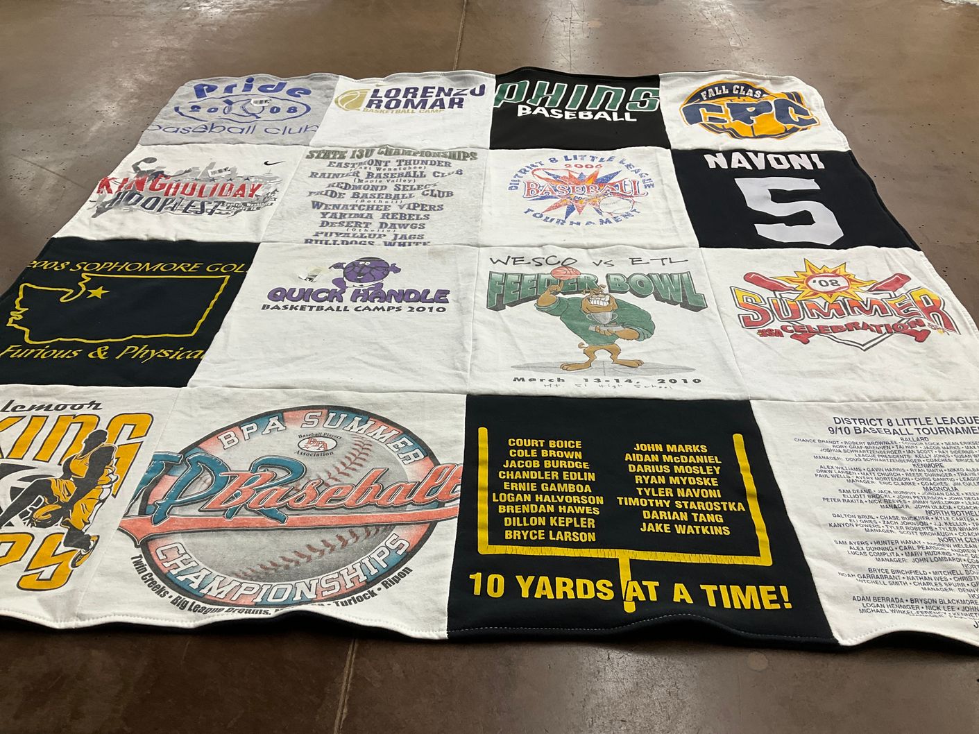 T-shirt quilt with baseball, basketball themes by Tyler from WA
