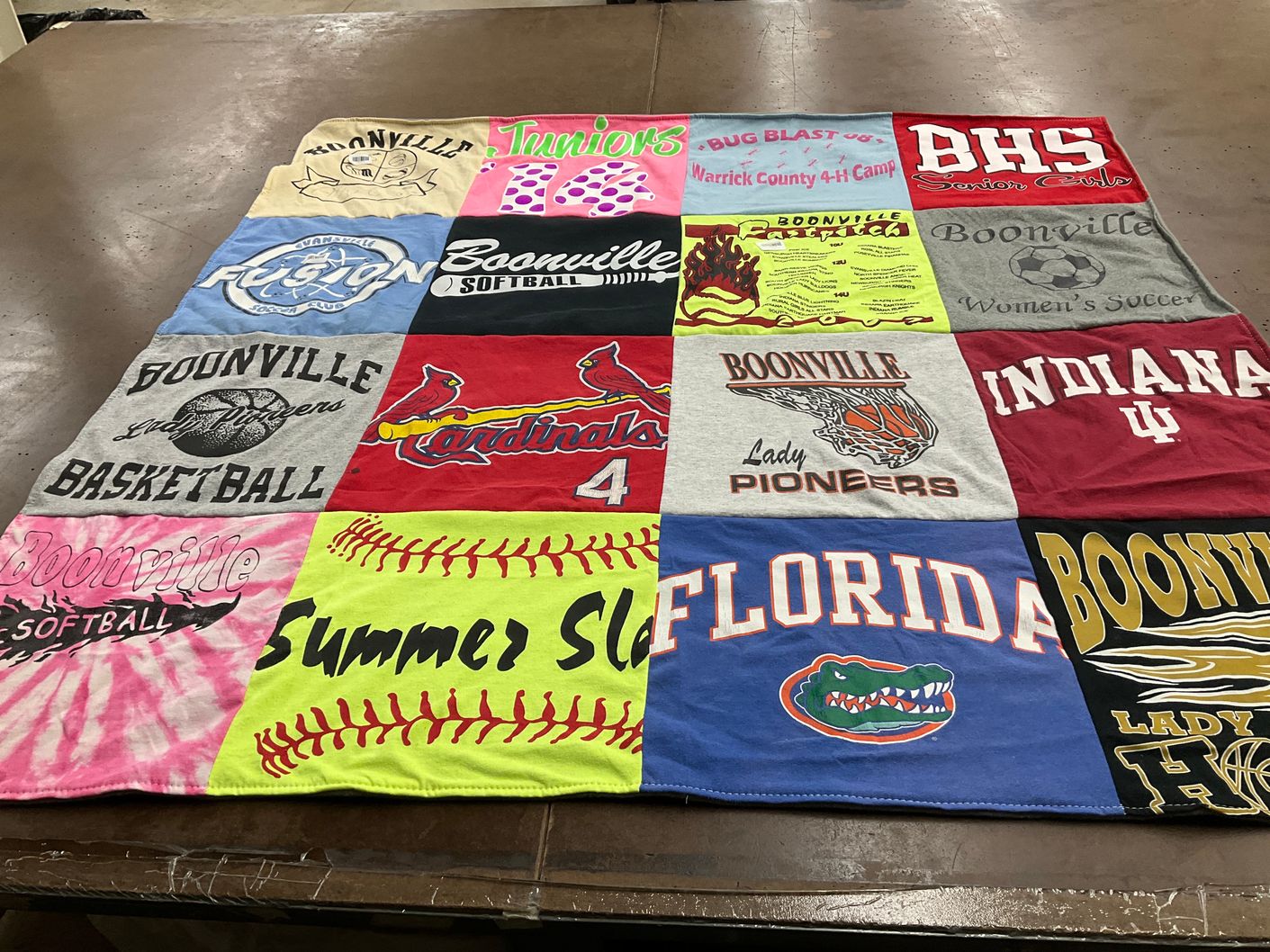 T-shirt quilt featuring boonville lady pioneers, indiana university basketball by Rebecca from IN