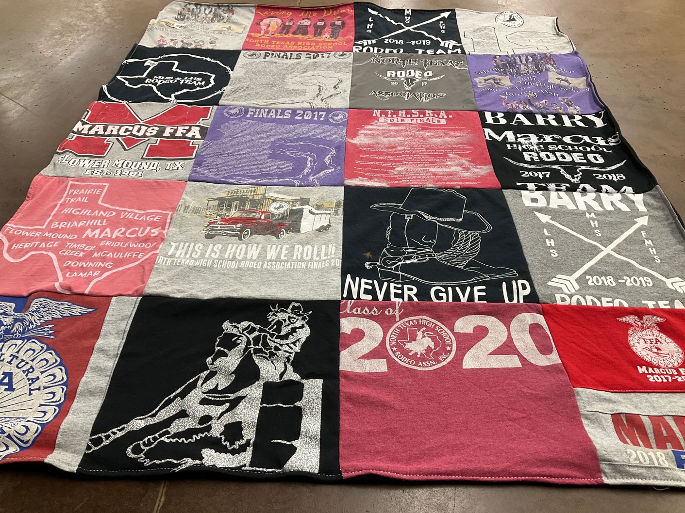 T-shirt quilt featuring marcus high school rodeo team, barry high school rodeo team by April from TX