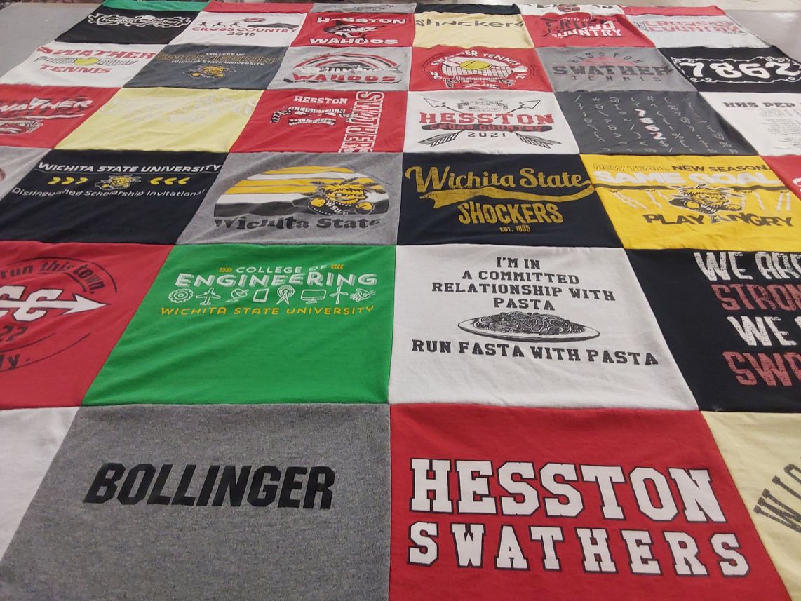 T-shirt quilt featuring wichita state shockers, hesston swathers by Emily from KS
