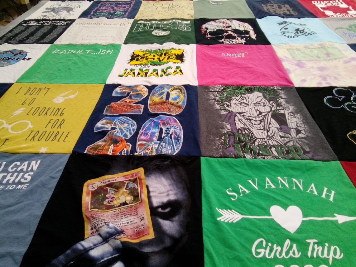 T-shirt quilt with pop culture, comics themes by Denise from MD