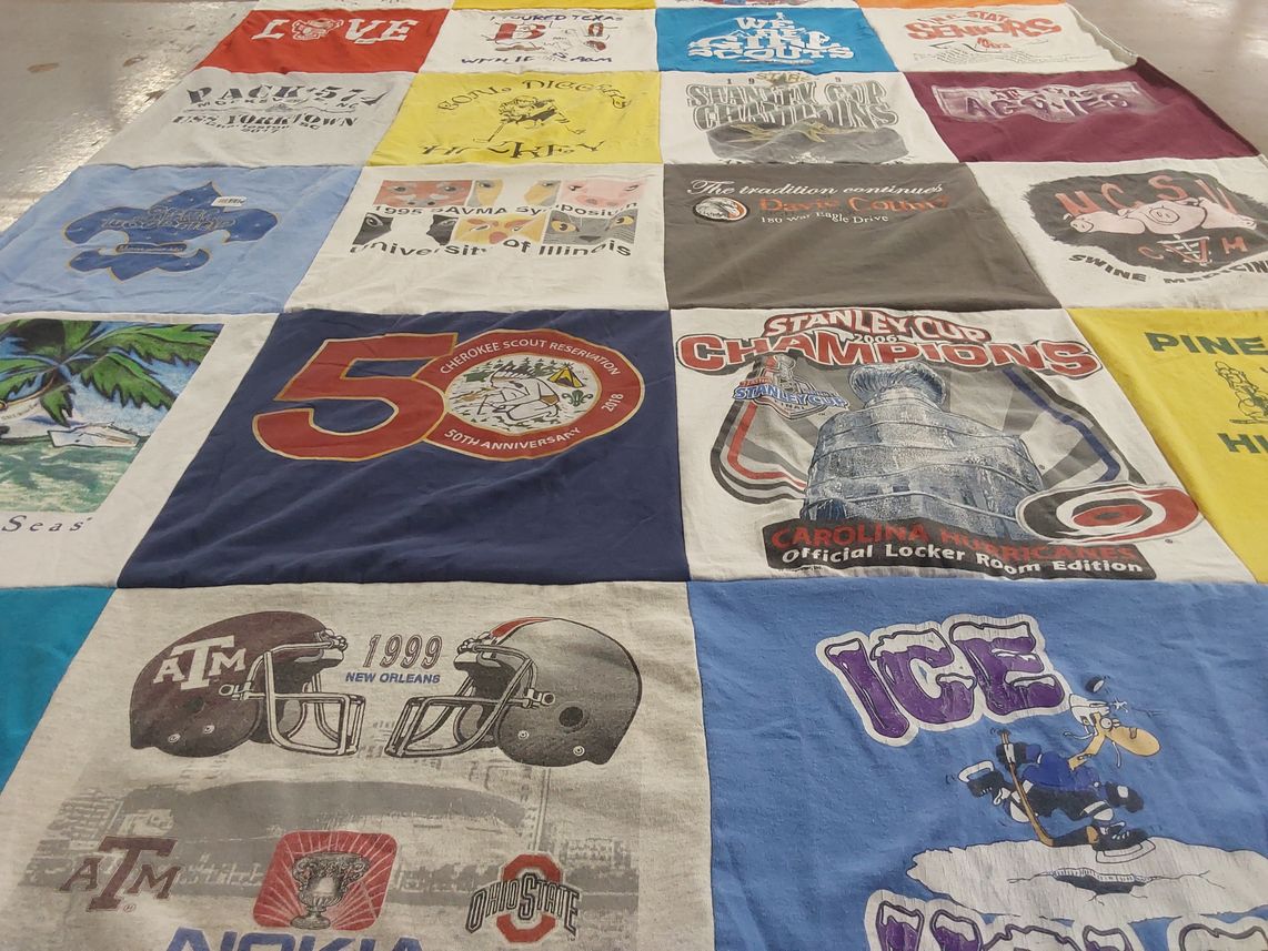 T-shirt quilt featuring carolina hurricanes, ohio state university by Georgia from NC