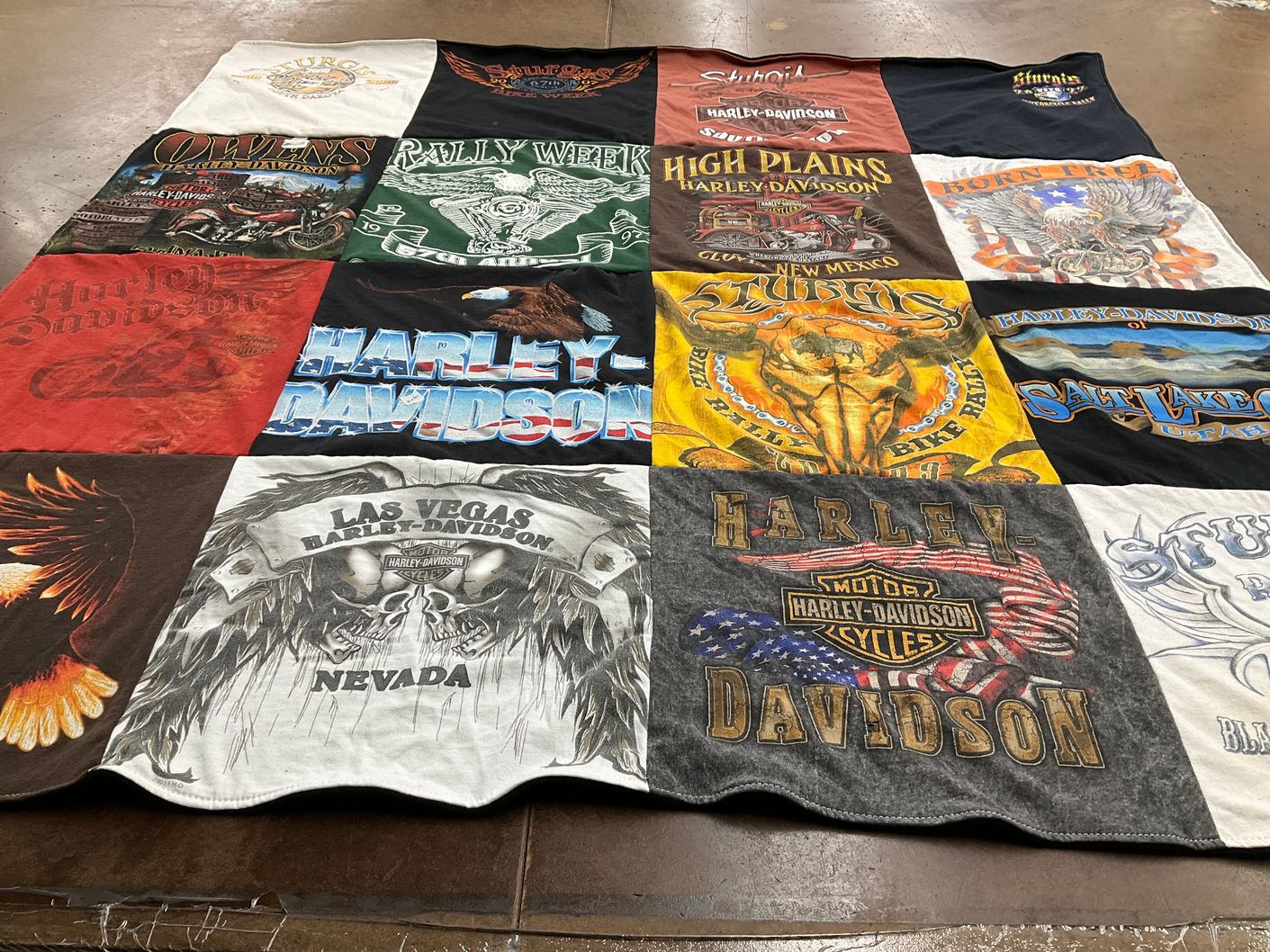 T-shirt quilt with motorcycles, biking themes by Amy from ND