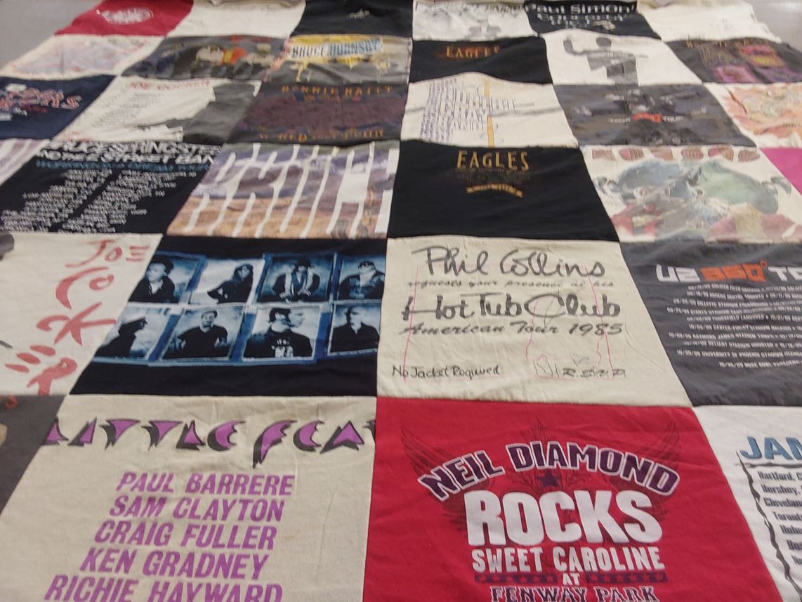 T-shirt quilt with music, concerts themes by Dan from MA