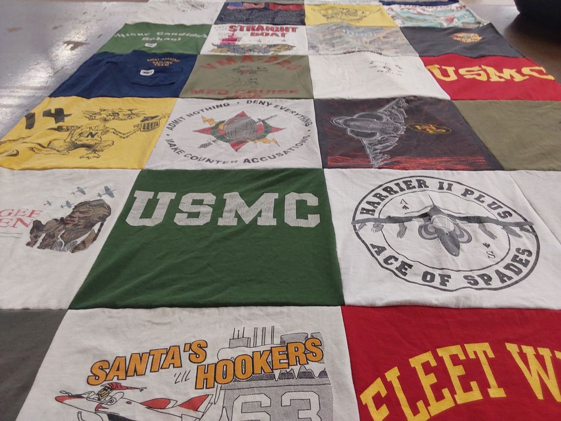 T-shirt quilt with military, aviation themes by Kelle from VA
