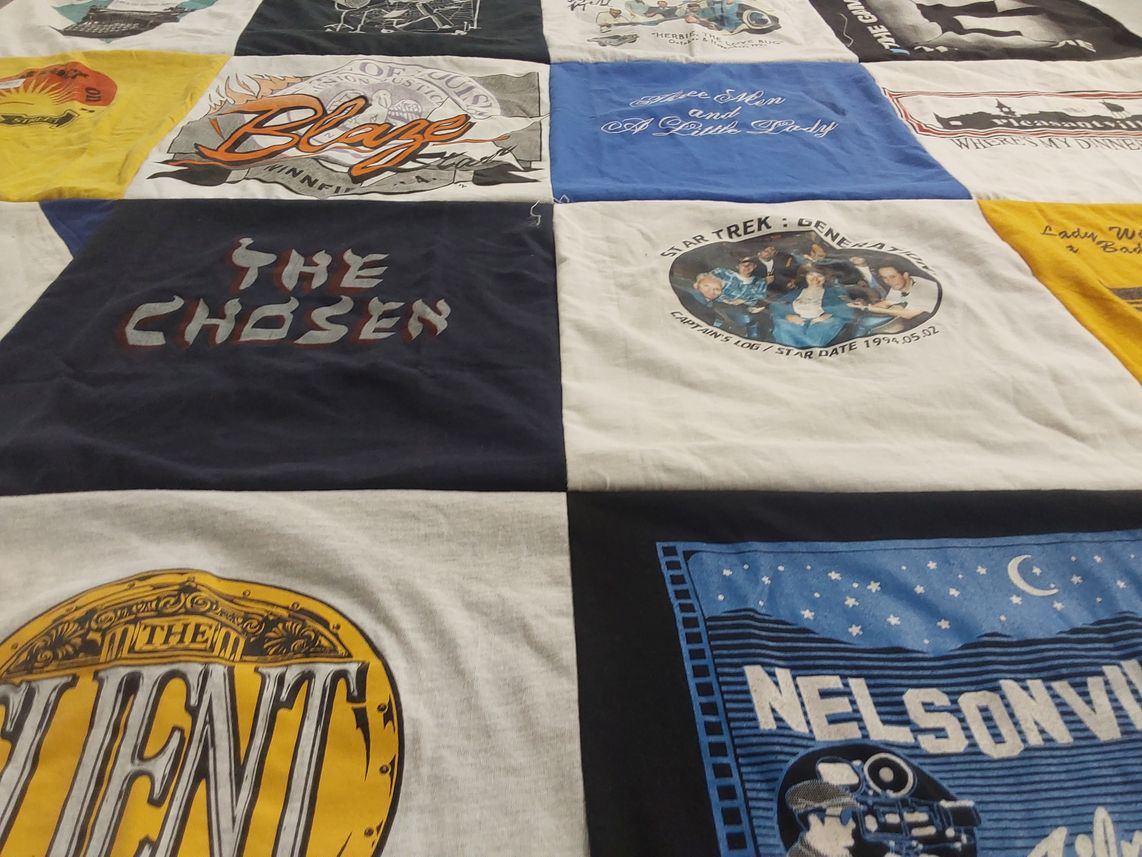 T-shirt quilt with science fiction, movies themes by Yudi from CA