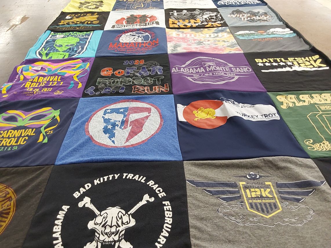 T-shirt quilt with running, carnivals themes by Paula from AL