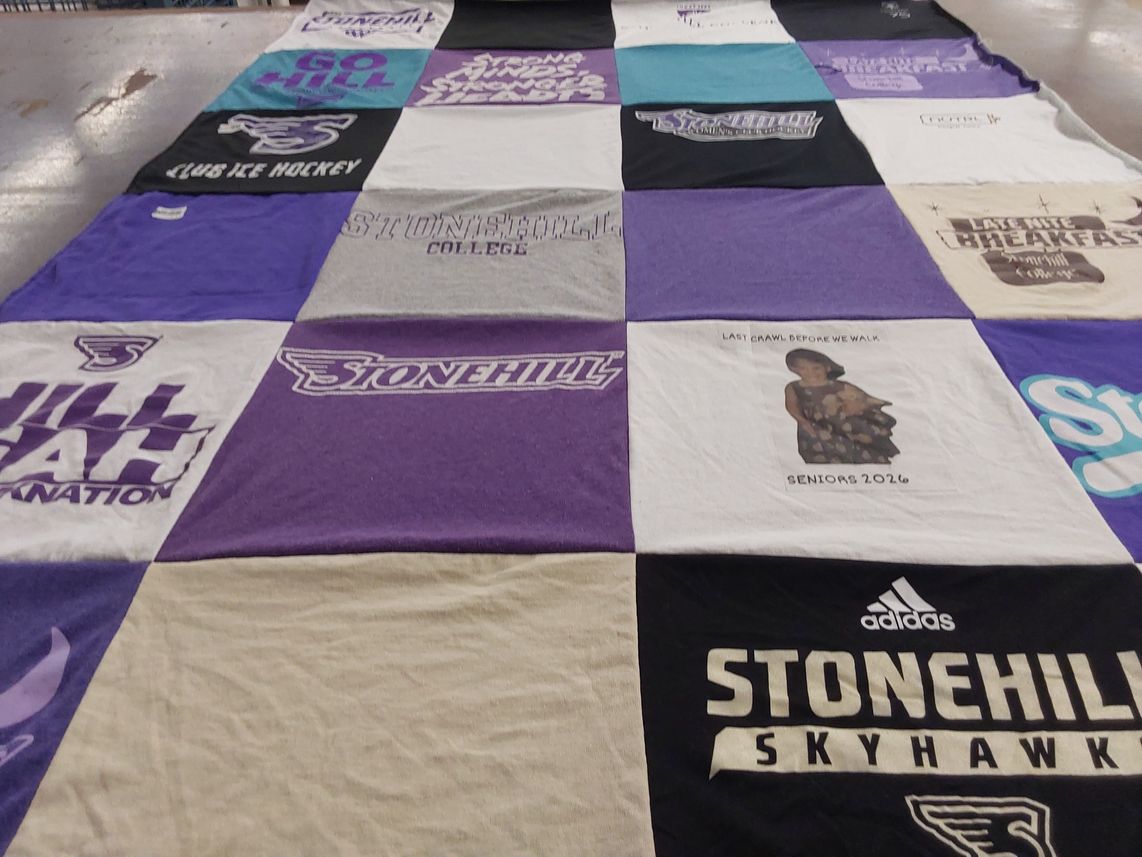 T-shirt quilt featuring stonehill skyhawks by Elizabeth from MA