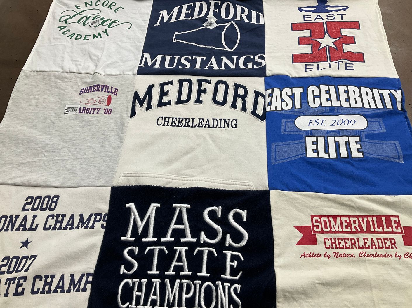 T-shirt quilt featuring medford mustangs, somerville varsity by Julie from MA