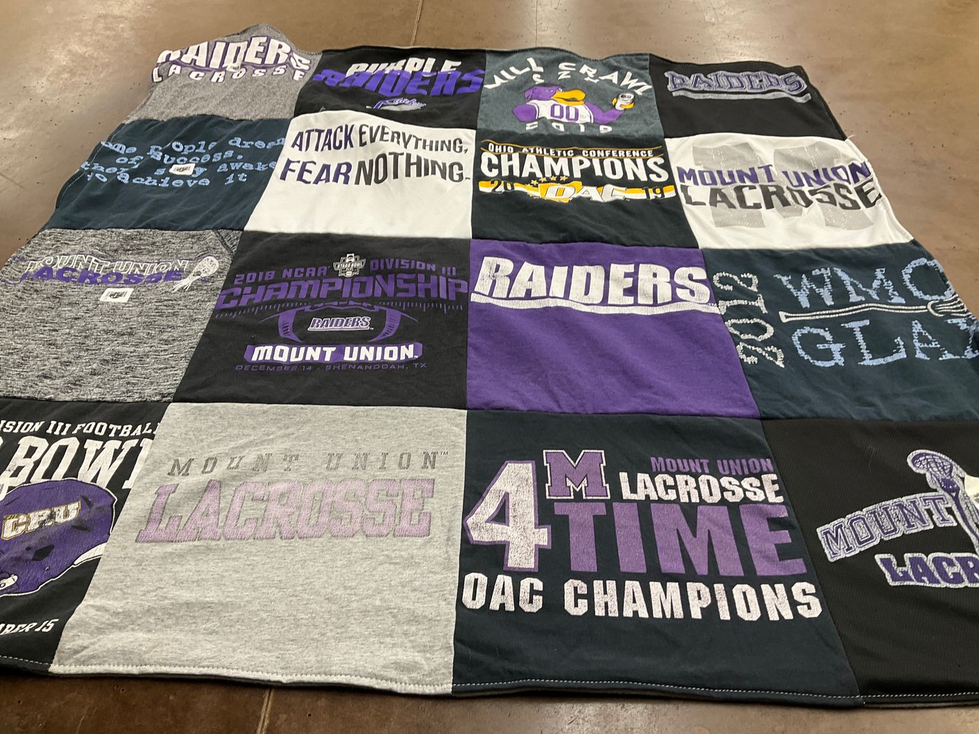 T-shirt quilt featuring mount union raiders by Megan from VA