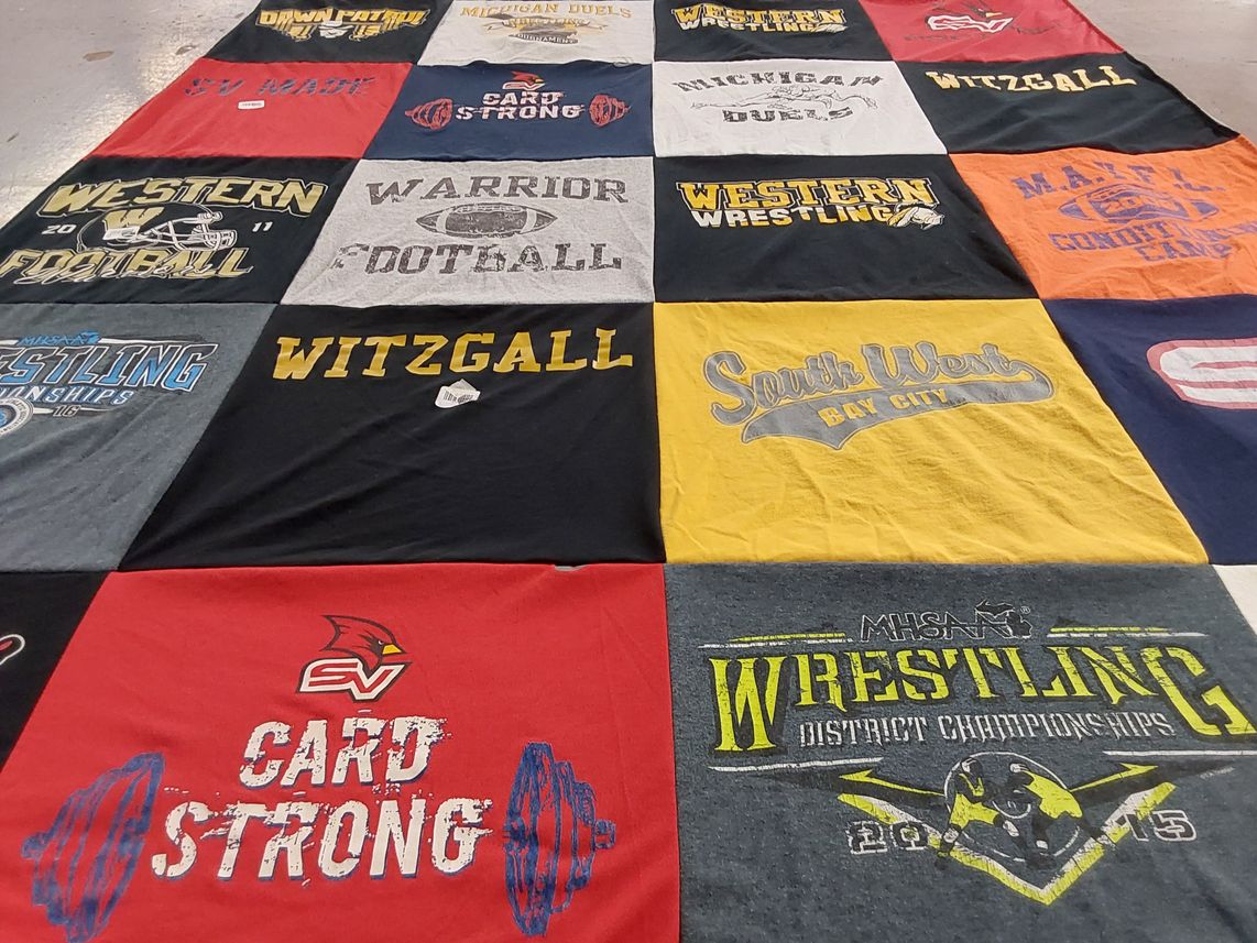 T-shirt quilt featuring sv high school football, western wrestling by Carly from MI