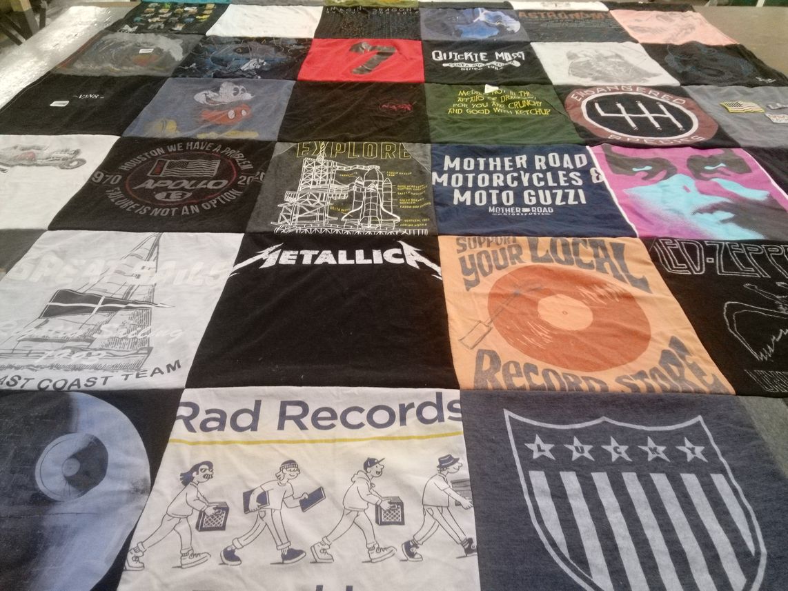 T-shirt quilt with music, records themes by Carolyn from OK
